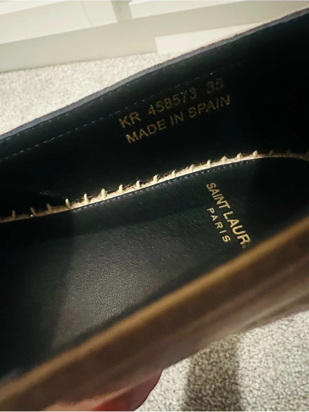 Saint Laurent Beige Leather Espadrille Slip-Ons